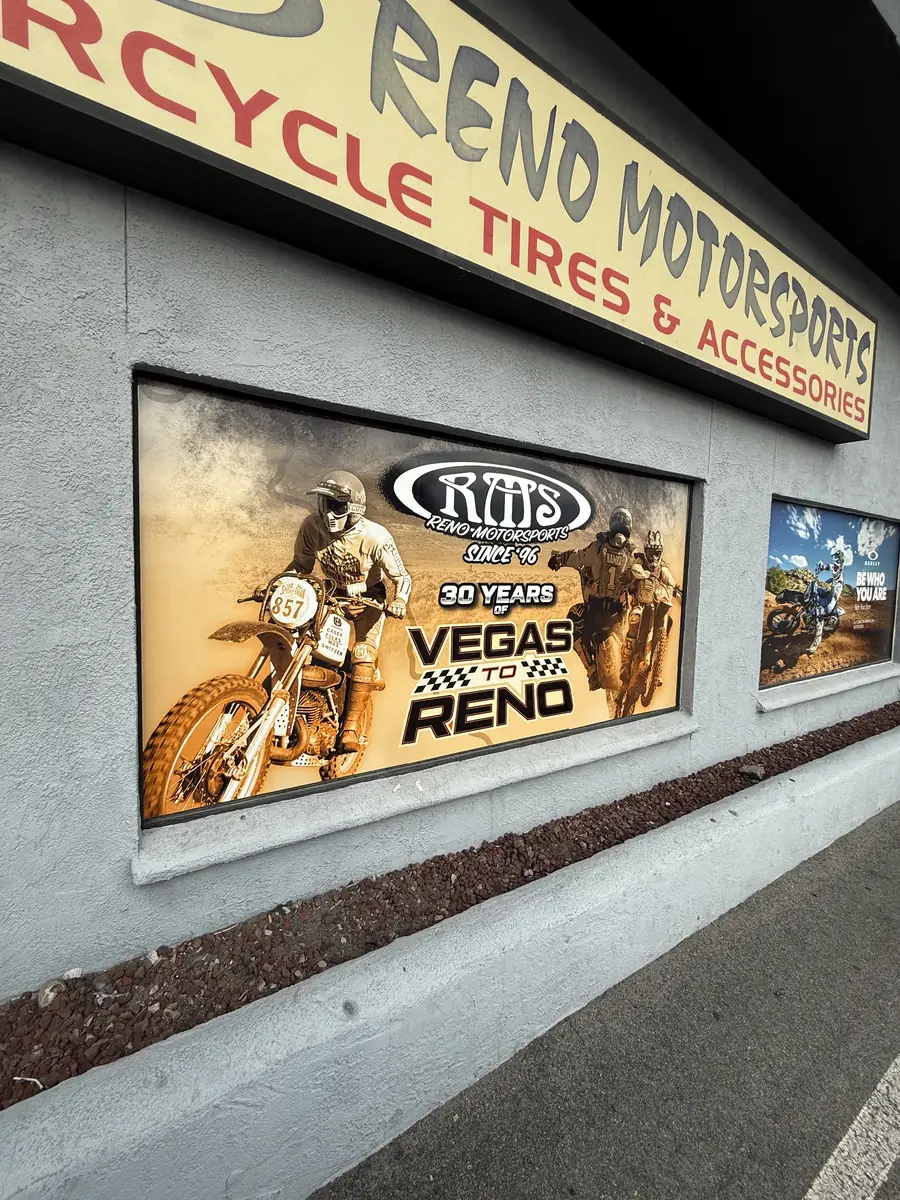 Reno Motorsports storefront windows with full printed graphics